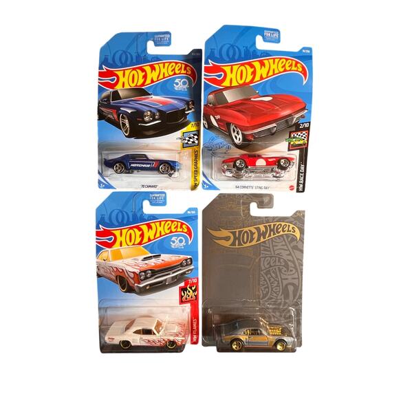 Hot Wheels Lot of 4-’64 Corvette,’69 Dodge Coronet, ’70 Camaro, ’67 Firebird MOC - Picture 1 of 14